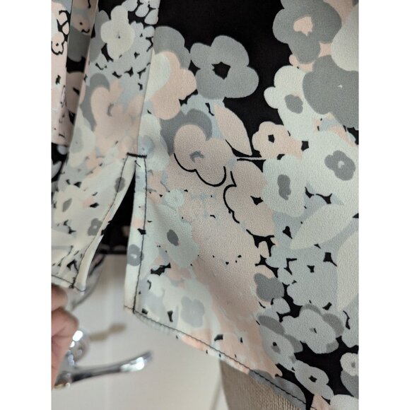 Floral Print Ruffle Front Chiffon Blouse With Mock Neck-lp - Picture 9 of 15